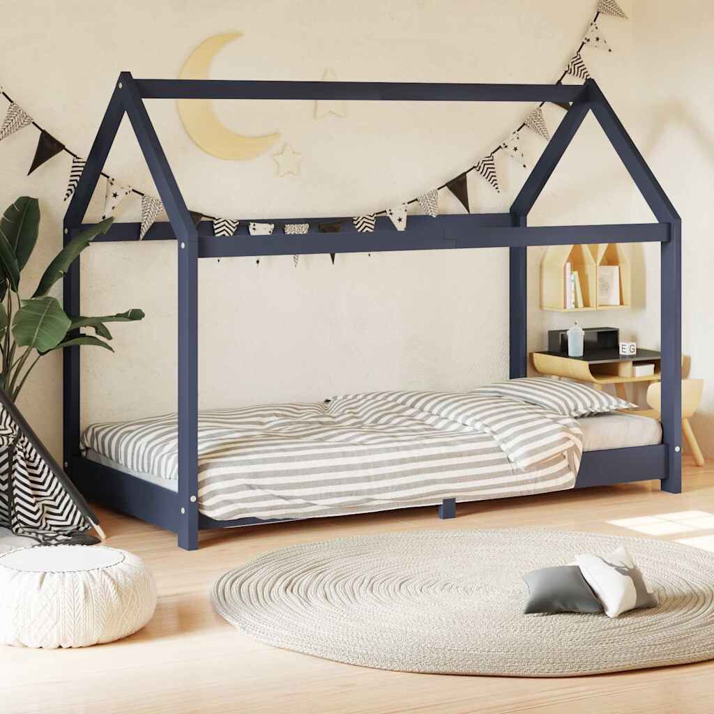 Vidaxl Estructura De Cama Infantil Madera Maciza Pino Gris 80x160 Cm_1