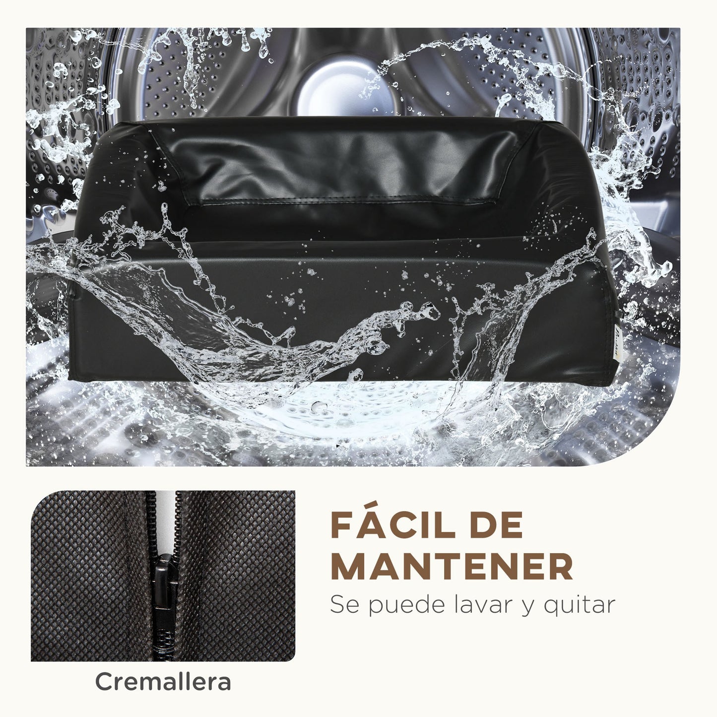 Pawhut Cama Para Perros Pequeños Lavable Con Cremallera 58x49x14,5 Cm Negro_5