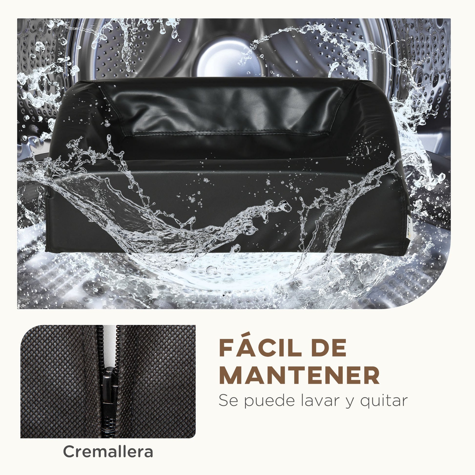 Pawhut Cama Para Perros Pequeños Lavable Con Cremallera 58x49x14,5 Cm Negro_5