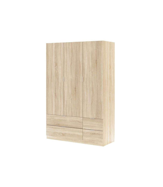 Armario 3 Puertas Abatibles 4 Cajones Acabado Roble. 200cm(alto). 135cm(ancho). 52cm(fondo_0