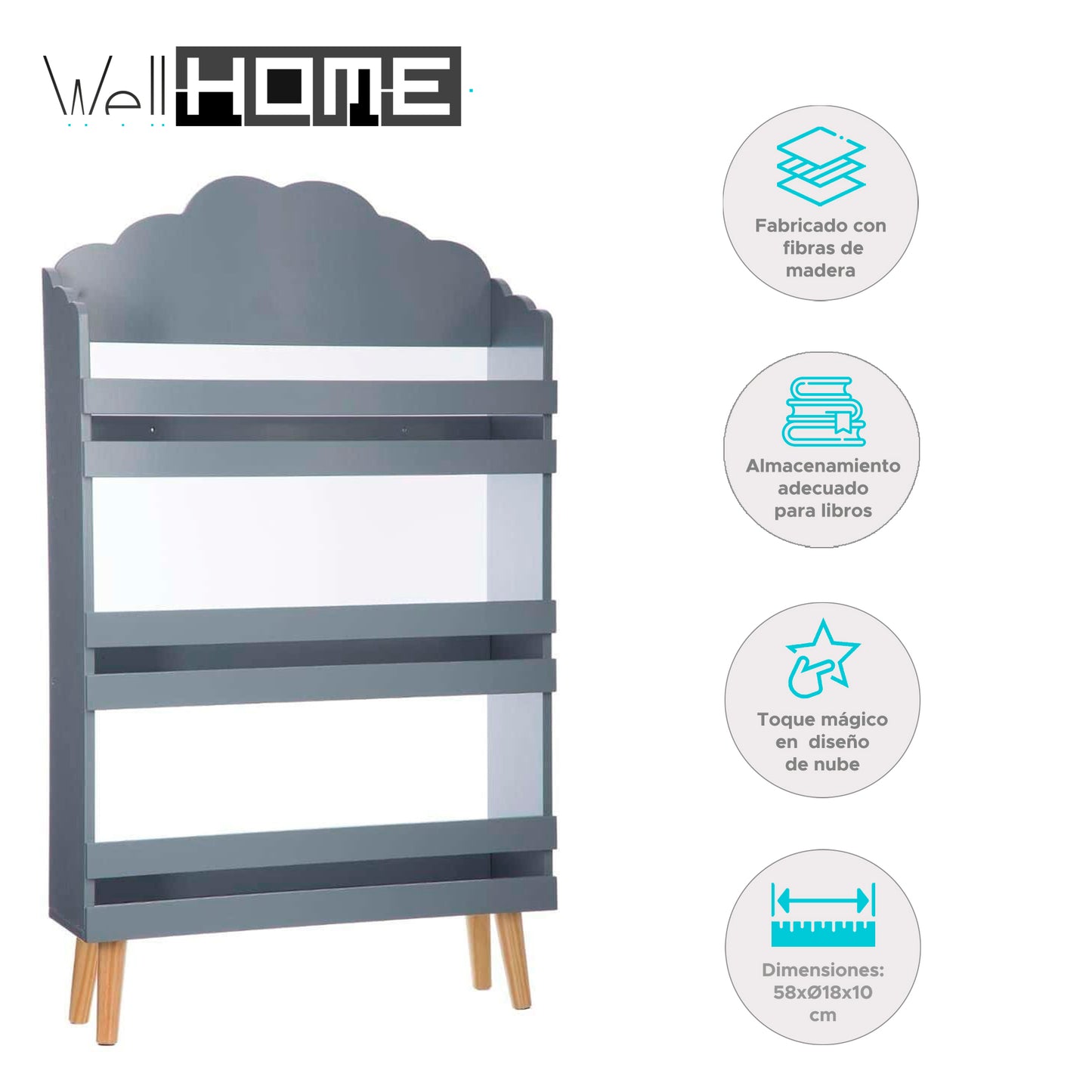 Wellhome Librería Infantil 3 Estantes Gris_1