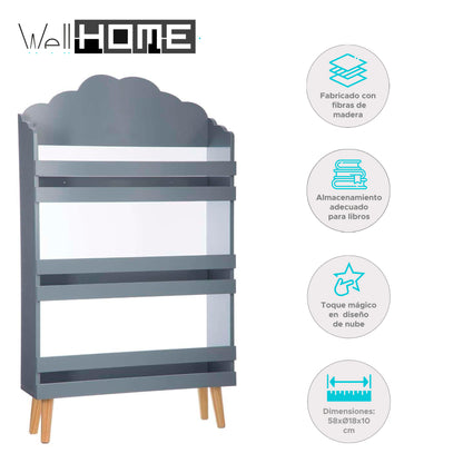 Wellhome Librería Infantil 3 Estantes Gris_1