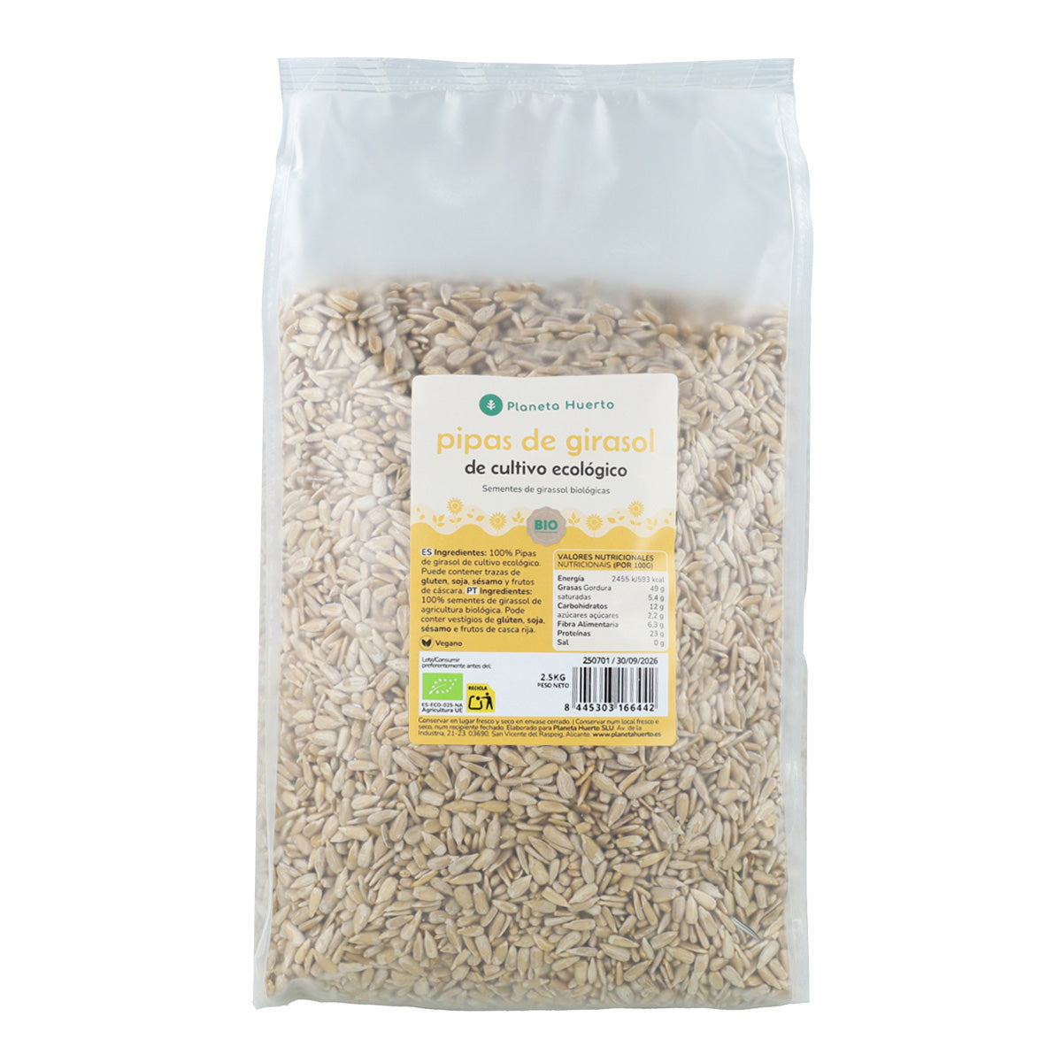 Sementes de Girassol Descascadas ECO Planeta Huerto 2,5 kg