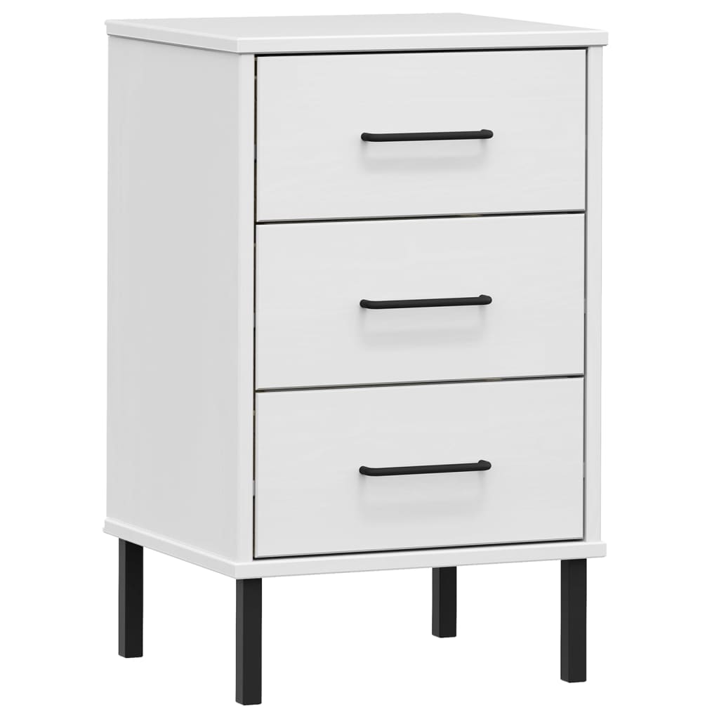 Mesita De Noche Patas De Metal Madera Maciza Pino Blanca Oslo_0