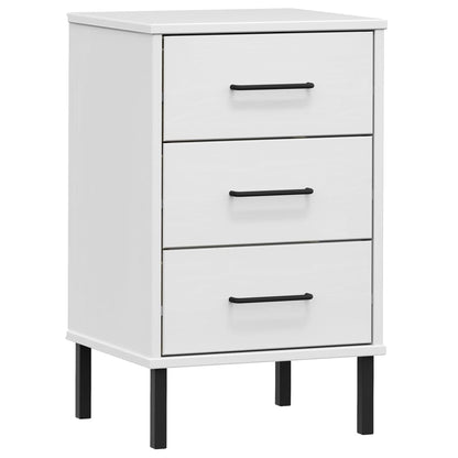 Mesita De Noche Patas De Metal Madera Maciza Pino Blanca Oslo_0