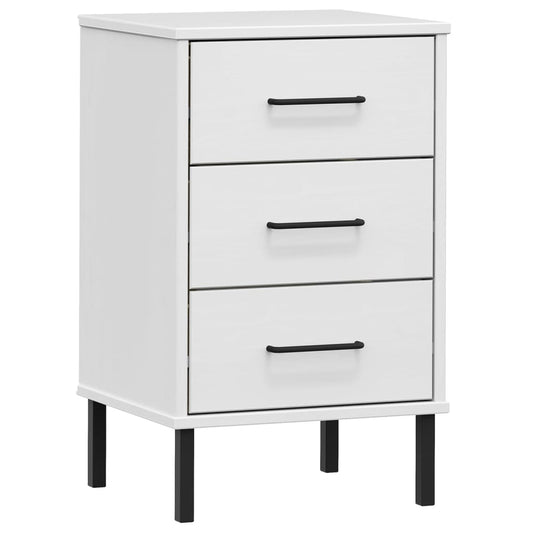 Mesita De Noche Patas De Metal Madera Maciza Pino Blanca Oslo_0