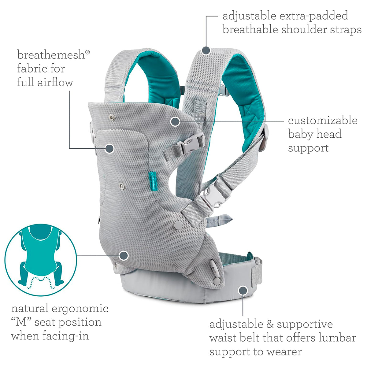 Infantino Mochila Portabebé Flip Convertible 4-en-1, Ergonómica Y Cómoda, Para Bebés De 3,6 A 14,5 Kg, Antracita_2