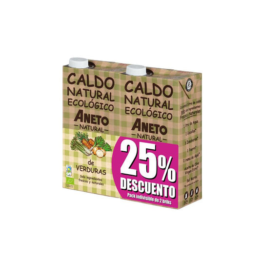 Caldo de Legumes Natural Eco Aneto BIPACK 2ª unidade com 50% de desconto.