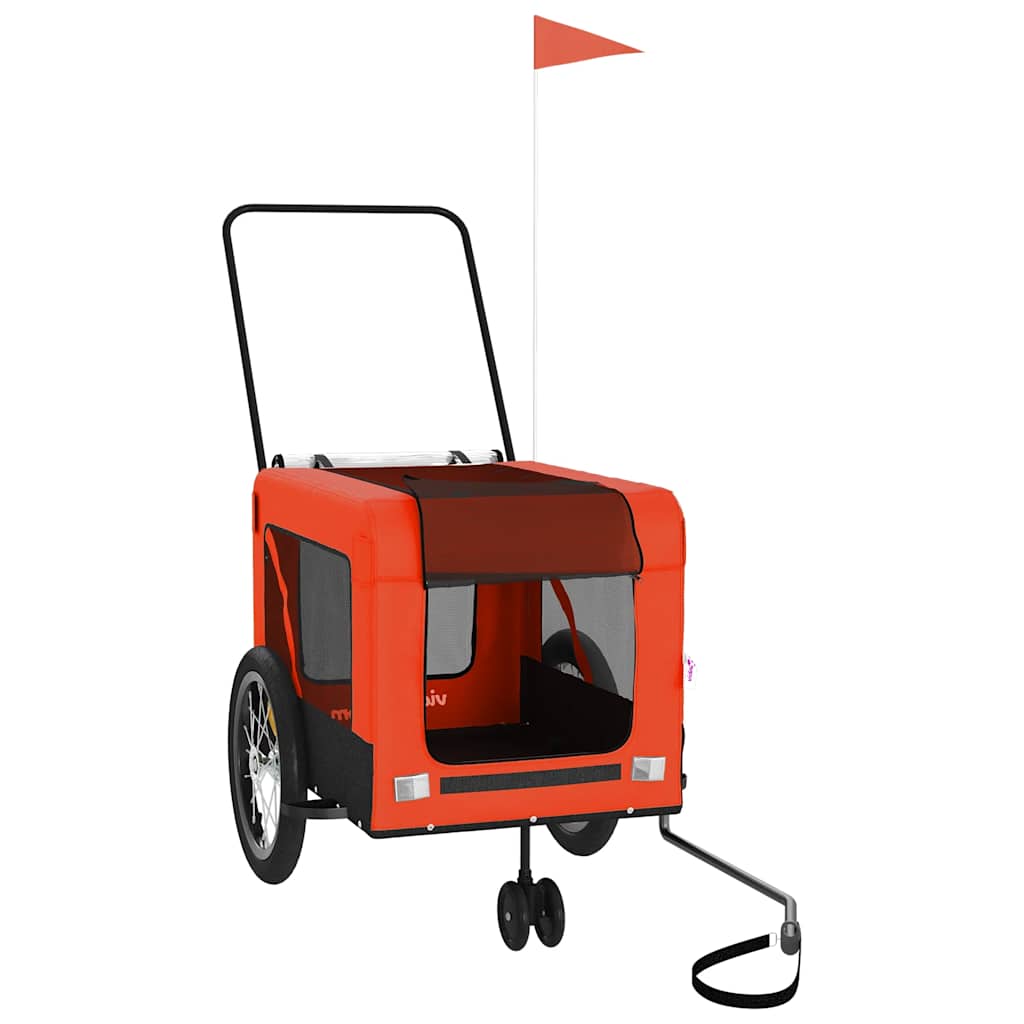 Remolque De Bicicleta Mascotas Hierro Tela Oxford Naranja Negro_2