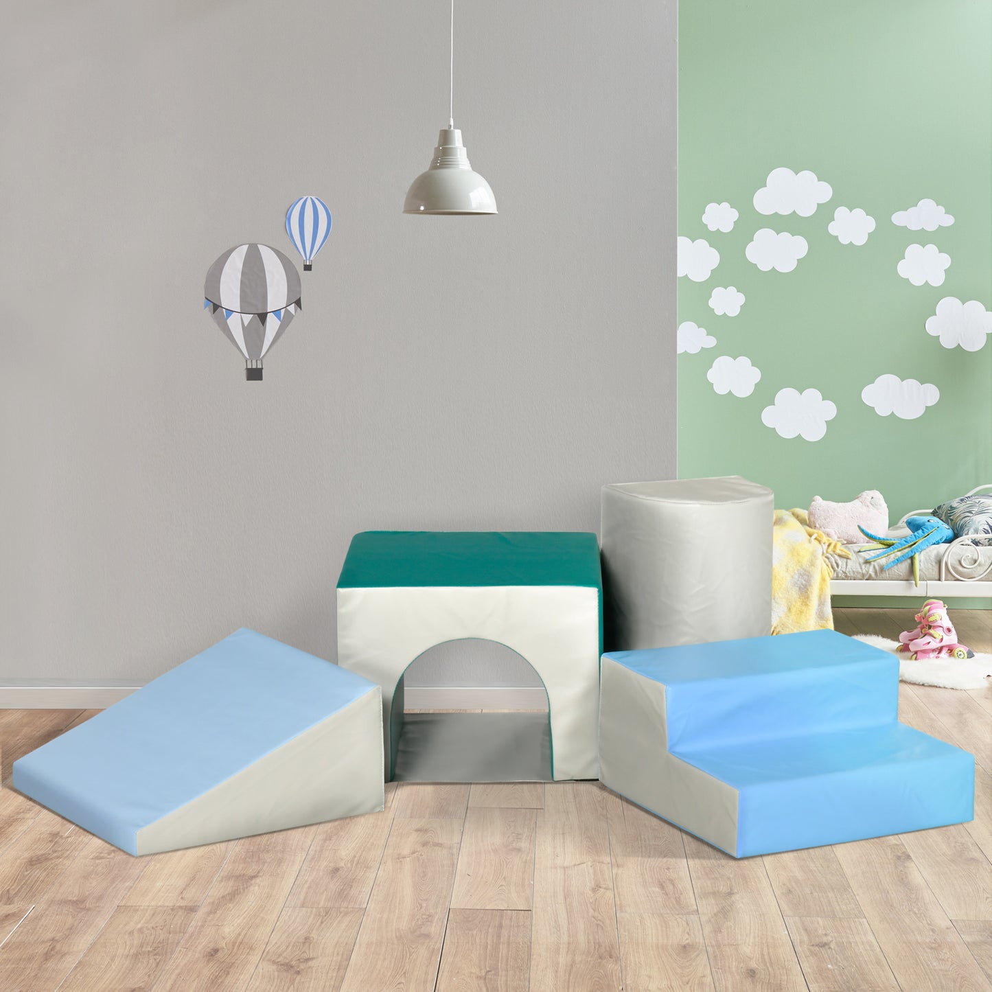 Homcom 4 Bloques De Espuma Para Niños Tapizados En Cuero Sintético 150x50x39 Cm_1