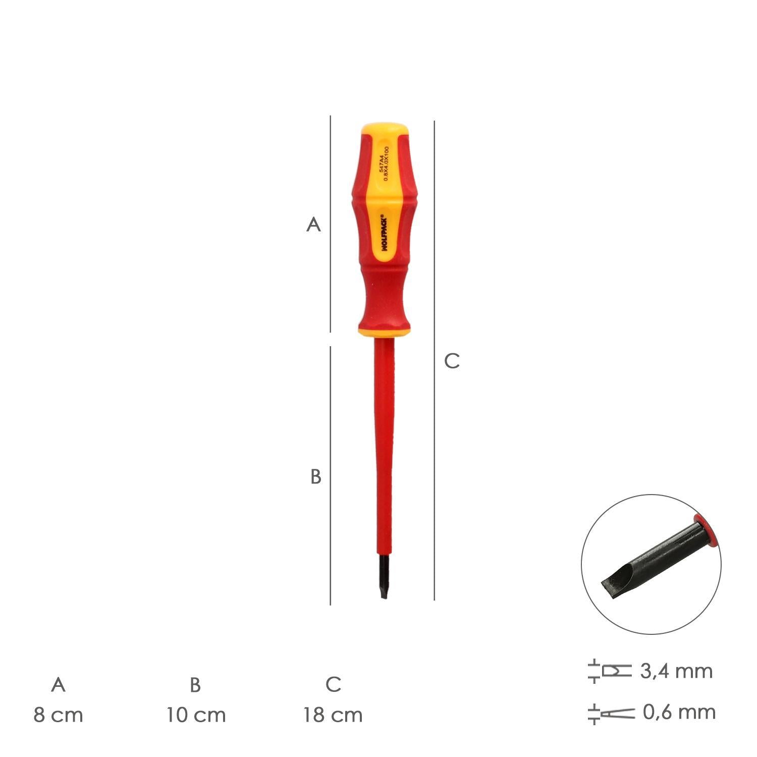 Destornillador Plano Aislado Certificado Vde 1.000 V. Medida 0,6x Ø 3,0 X 100 Mm. Destornillador Seguridad Electricista_1