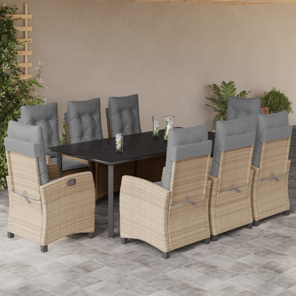Set Comedor De Jardín 9 Pzas Con Cojines Ratán Sintético Beige / Vetonek_4