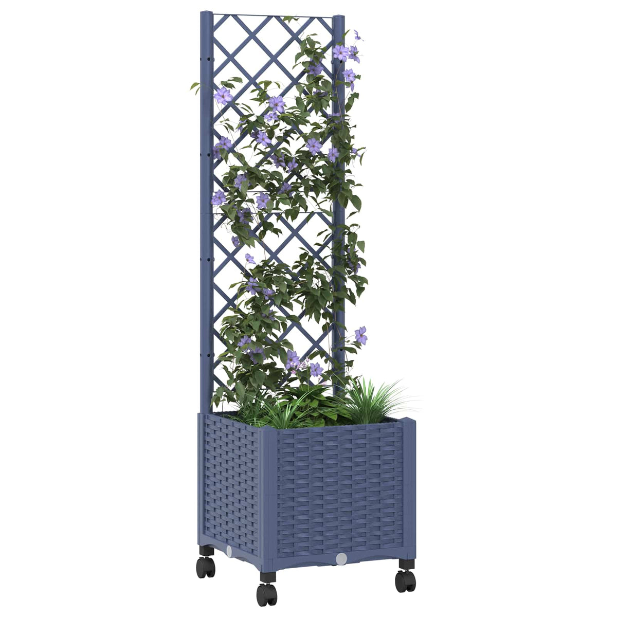 Jardinera Con Enrejado Y Ruedas Gris Azulado 40 X 40 X 146 Cm_2