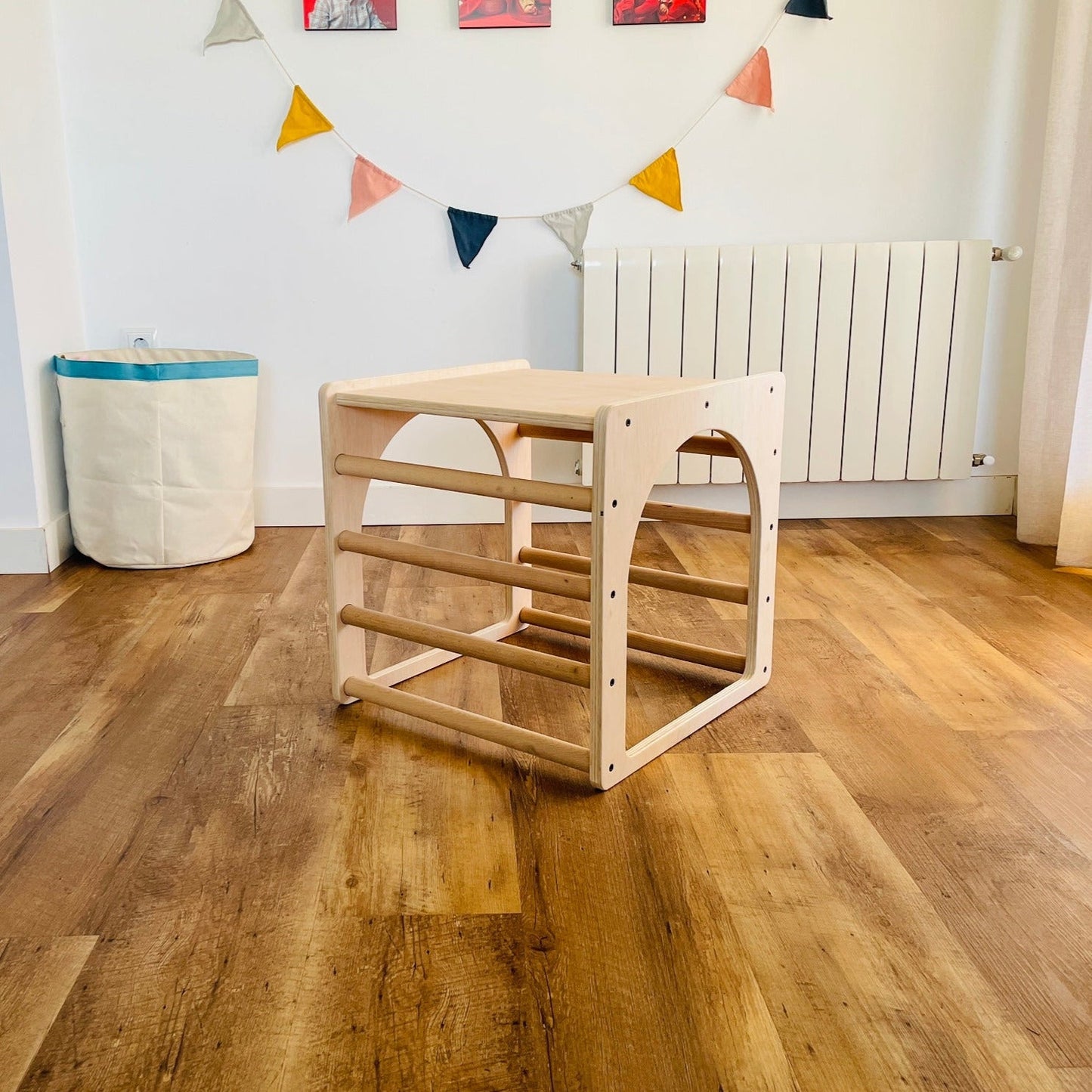 Cubo De Escalada/aprendizaje Pikler De Madera + Rampa Listones. Med: 50 X 50 X 50 Cm. Cunkrl0012. Woodgo._3