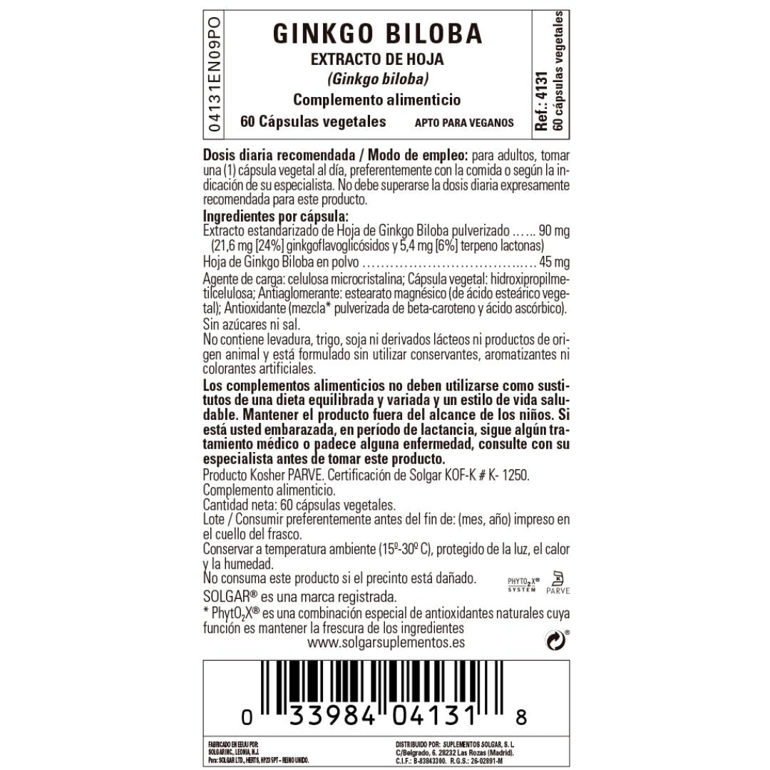 Ginkgo Biloba Solgar 60 cápsulas vegetais