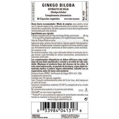 Ginkgo Biloba Solgar 60 cápsulas vegetais