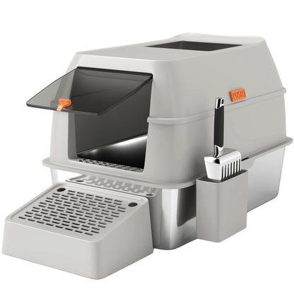 Pawhut Arenero Para Gatos Cubierto De Acero Inoxidable Con Paso De Salida Gris_0