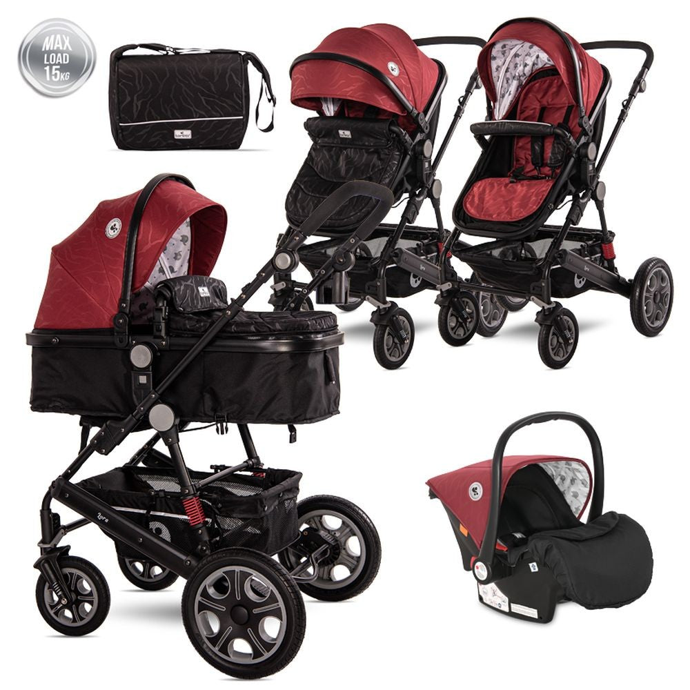 Carro De Bebé Tres Piezas Convertible Lora Hasta 15 Kg Luxe Red Elephants_0