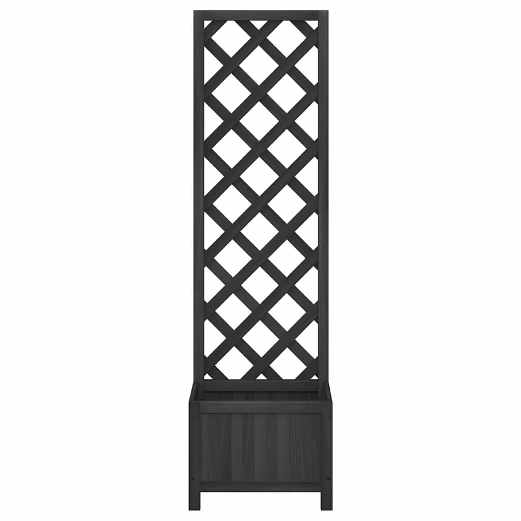 Jardinera Con Enrejado Negro 40x30x135 Cm Madera Maciza De Abeto_3