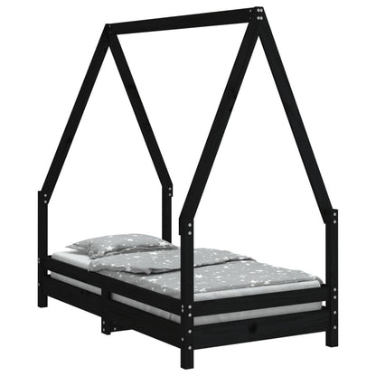 Vidaxl Estructura De Cama Para Niños Madera De Pino Negro 70x140 Cm_0