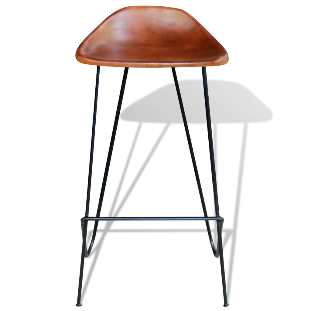 Taburetes De Cocina 4 Unidades Cuero Auténtico Marrón_1