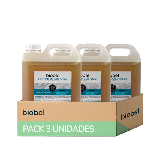 Embalagem com 3 unidades de detergente líquido BioBel 5 litros