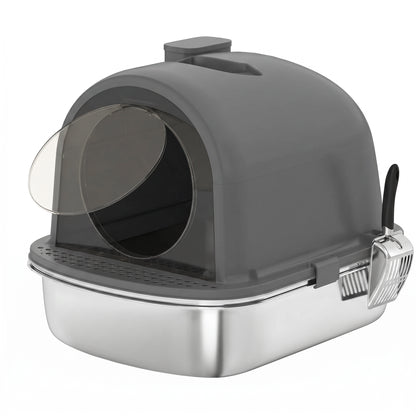Pawhut Arenero Para Gatos Cubierto De Acero Inoxidable Con Pala Gris Oscuro_1
