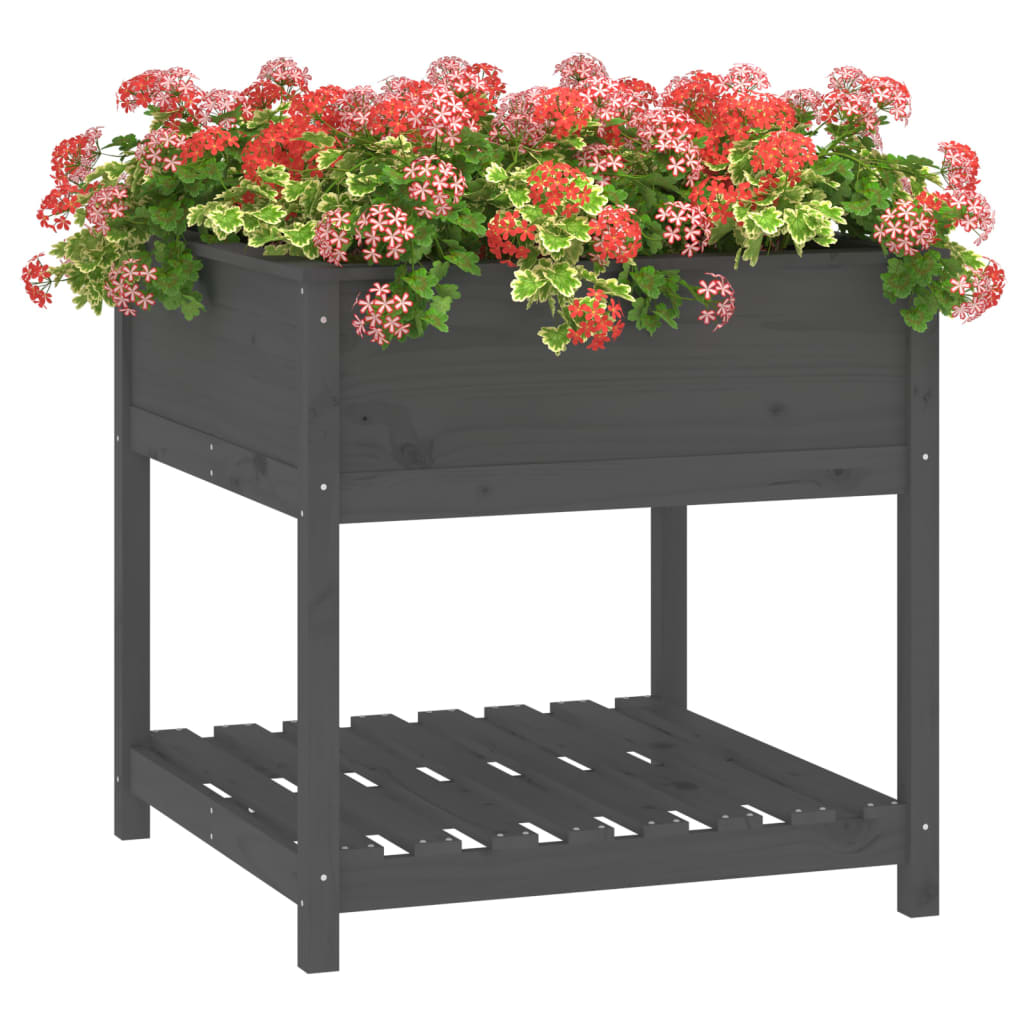Jardinera Con Estante Madera Maciza Pino Gris 82,5x82,5x81 Cm_3