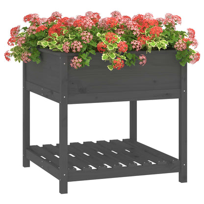 Jardinera Con Estante Madera Maciza Pino Gris 82,5x82,5x81 Cm_3