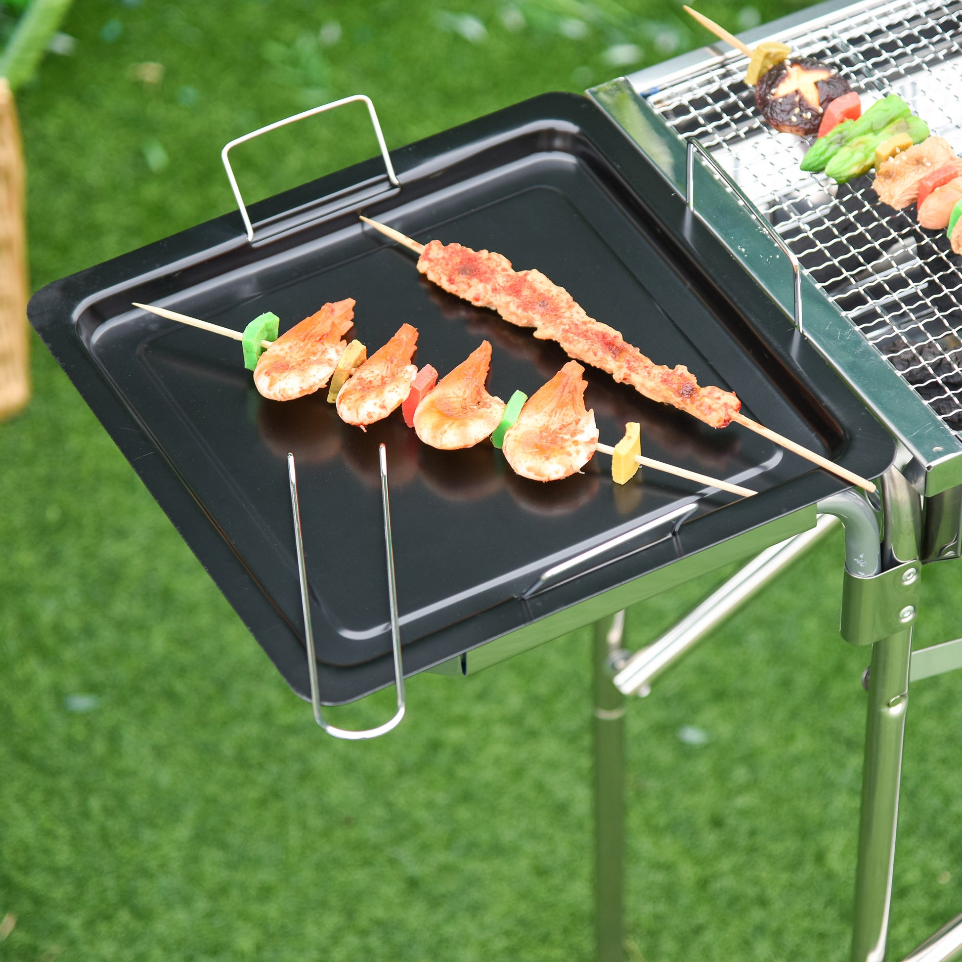Outsunny Barbacoa De Carbón Portátil Acero Inoxidable Con 2 Estantes 104x30x68cm_3