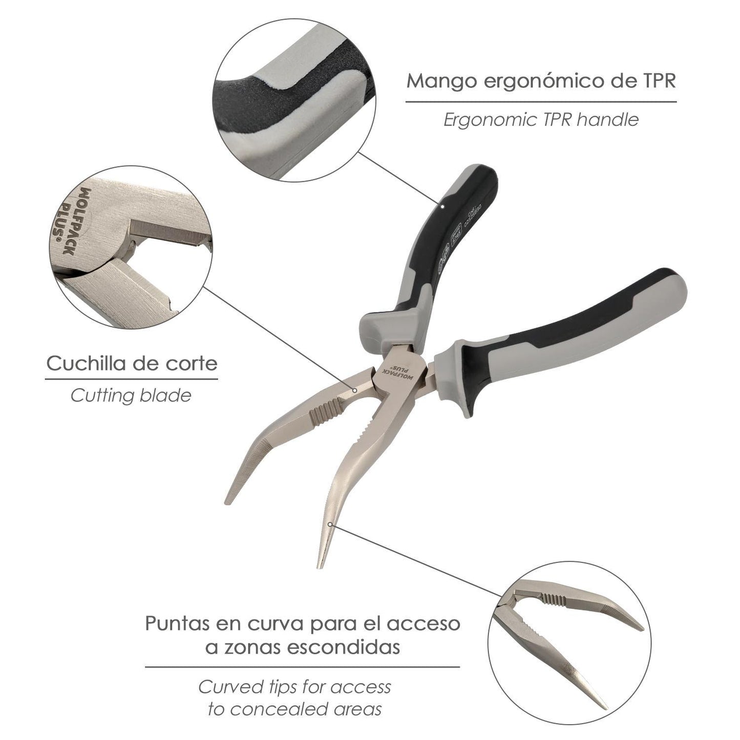 Alicates Boca Curva 200 Mm. Acero Cromo Vanadio Din-iso 5745 Alicates Punta Curva, Alicates Boca Curva Larga,