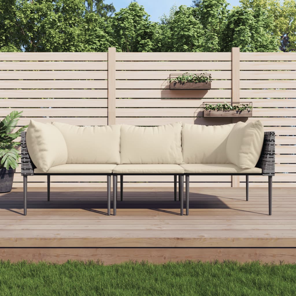 Vidaxl Set De Muebles De Jardín 3 Pzas Y Cojines Ratán Sintético Gris_1