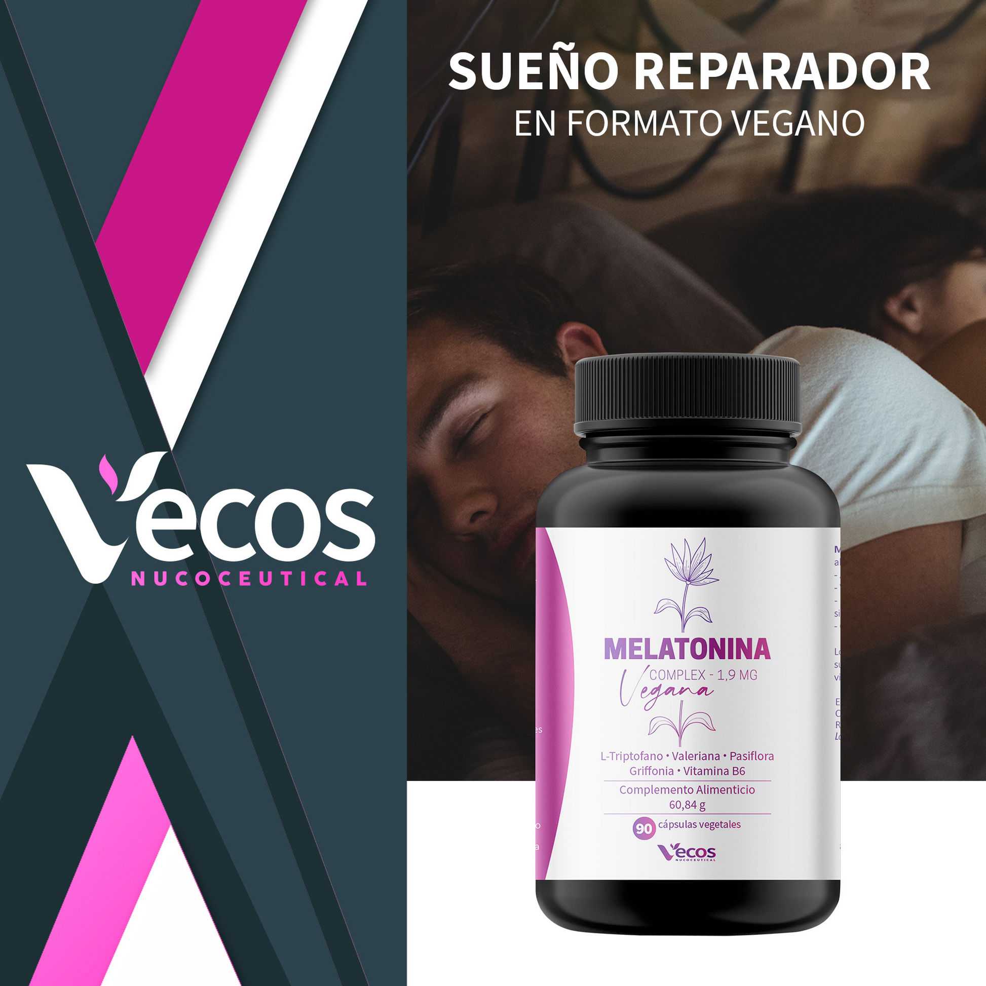 Melatonina Complex Vegana Vecos 90 Cápsulas | Dormir Mejor Y Relajación | Valeriana, Triptófano Y Melatonina_1