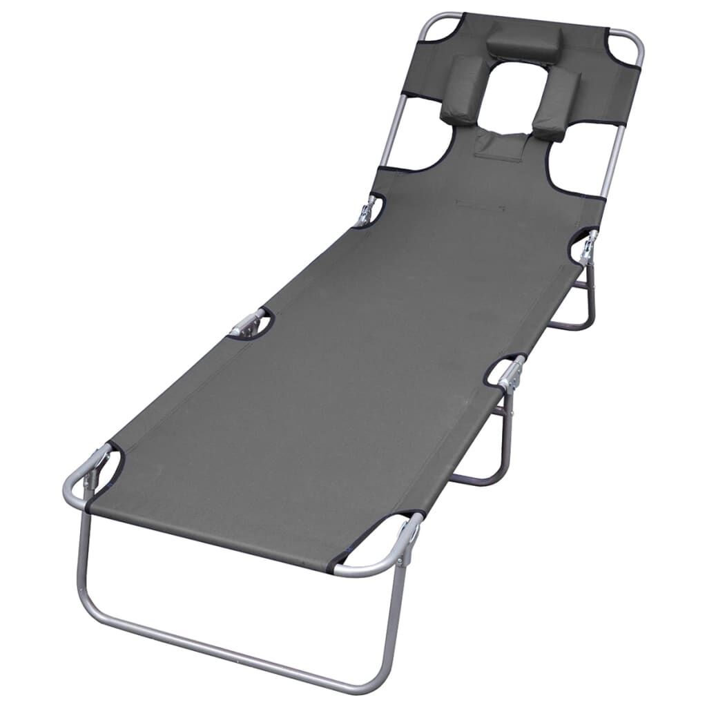 Vidaxl Tumbona Plegable Con Cojín De Cabeza Y Respaldo Ajustable Gris_0