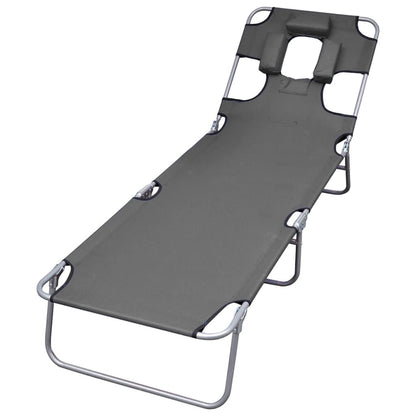 Vidaxl Tumbona Plegable Con Cojín De Cabeza Y Respaldo Ajustable Gris_0