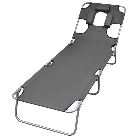 Vidaxl Tumbona Plegable Con Cojín De Cabeza Y Respaldo Ajustable Gris_0
