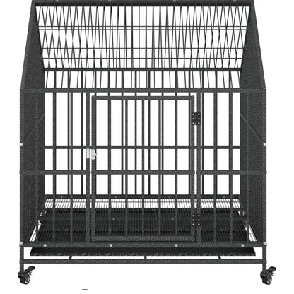 Jaula Para Perros Con Ruedas Acero Galvanizado Negro_4