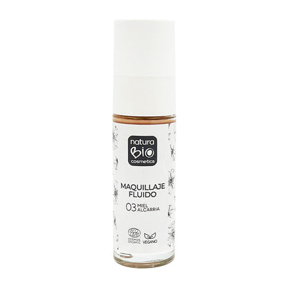Maquilhagem Fluida 03 Mel de Alcarria, Acabamento Impecável, Com Rosa Mosqueta e Manteiga de Karité, NaturaBio Cosmetics, 30ml