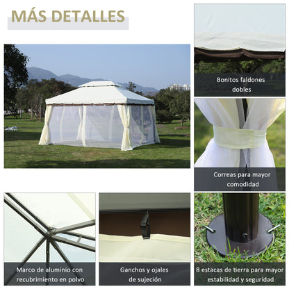 Outsunny Cenador De Jardín 4x3 M Pabellón De Jardín Con Doble Techo Crema_5
