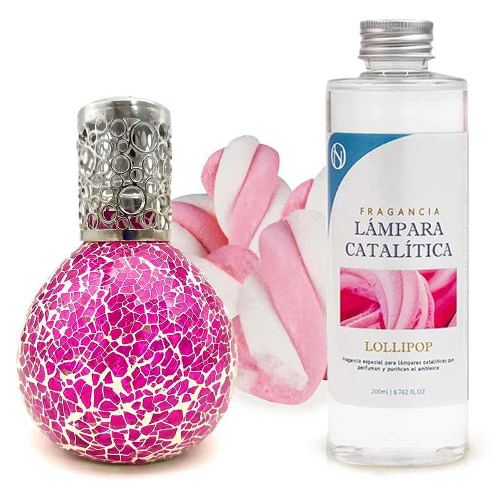 Lámpara Catalítica Mosaico Fucsia + Fragancia Lollipop 200 Ml - Elimina Malos Olores, Impurezas Y Perfuma_0