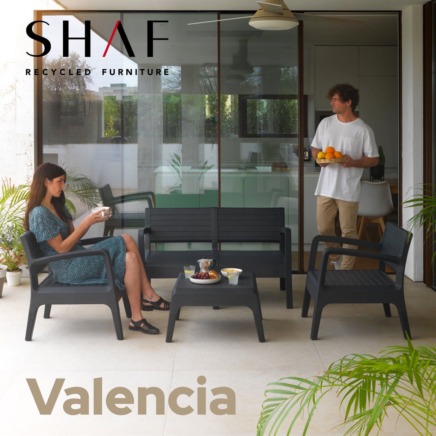 Set Valencia Muebles De Salon Exterior - Conjunto Muebles Jardin Exterior 4 Plazas | Fabricado En España Con Materiales Reciclados - Color Grafito_1