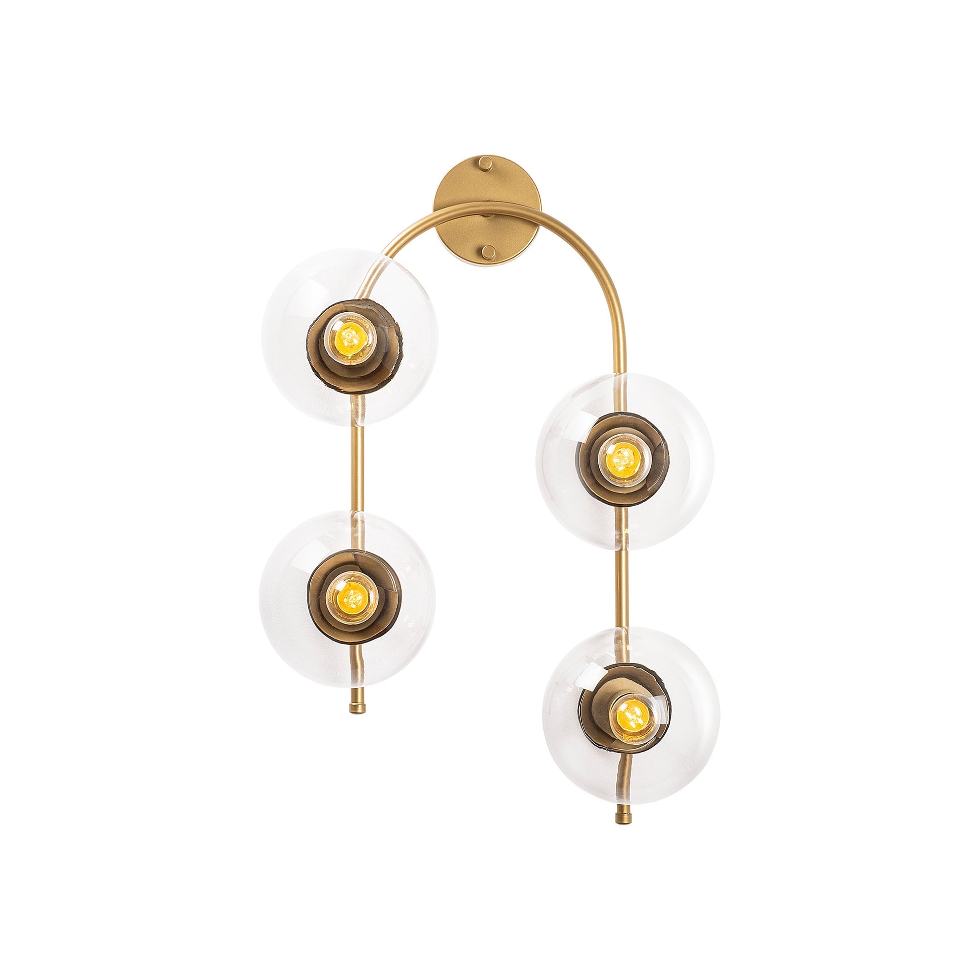 Aplique De Pared Curvo, 4 Transparentes, Metal , Oro Brillante, 40x26x62, Casquillo 4 X E14 Max 15 W_2