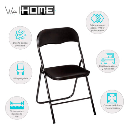 Wellhome Silla Plegable Negra Básica_1