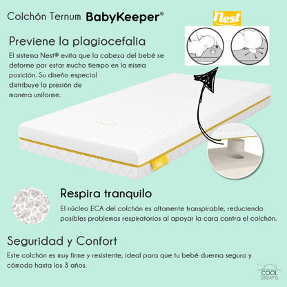Cuna Colecho Bebé Laponia Color Natural 120x60 Cm, De Madera De Haya, Con Colchón Ternum Y 4 Ruedas Con Freno_2