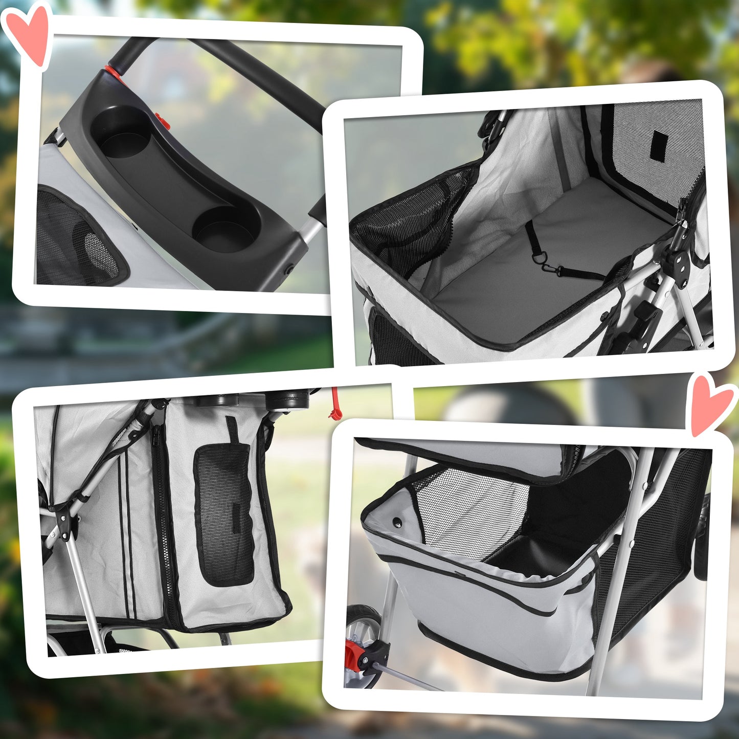 Pawhut Carrito Para Perros Plegable Con Cesta De Almacenaje 75x45x97 Cm Gris_3