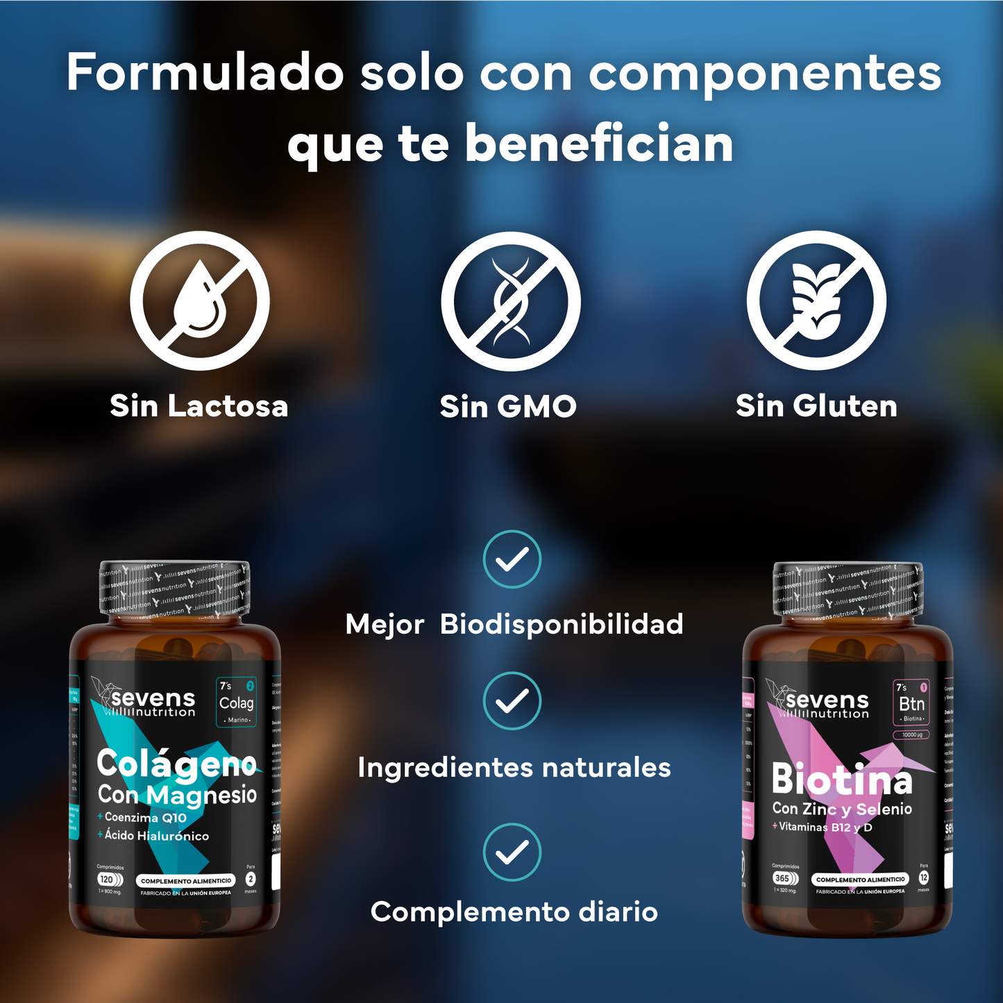 Biotina 10.000 Mcg + Colágeno Marino Con Magnesio. Sevens Nutrition.cabello, Piel, Uñas Y Articulaciones_3
