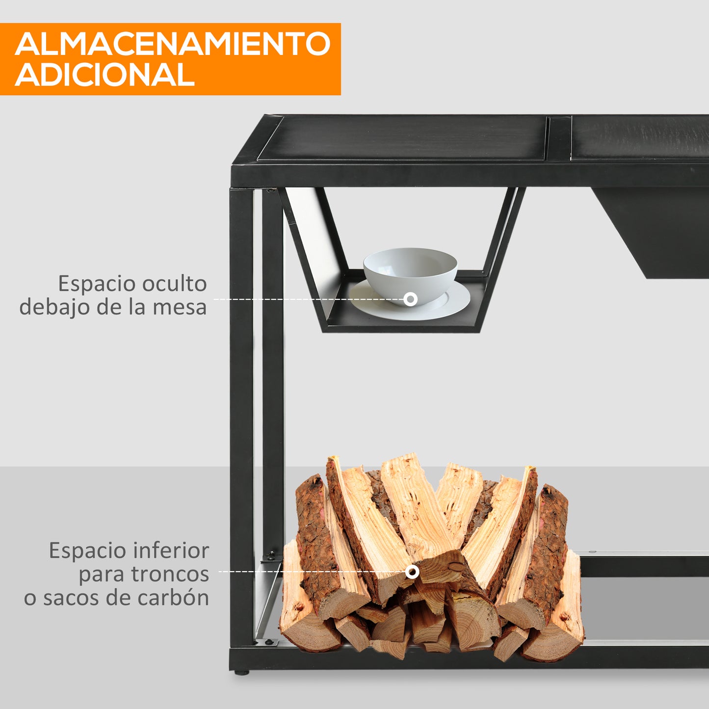 Outsunny 4 En 1 Brasero Exterior De Acero Galvanizado Con Rejilla 100x46,5x64 Cm_5