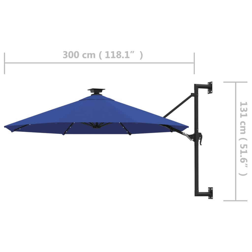 Vidaxl Sombrilla De Jardín De Pared Con Luces Led Azul 300 Cm_2