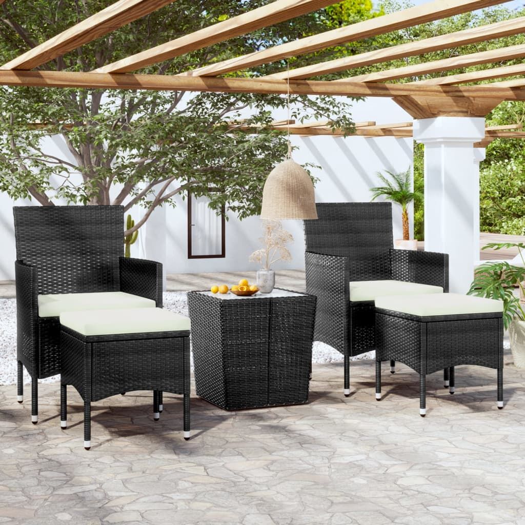 Vidaxl Mesa Sillas Jardín 5 Pzas Ratán Sintético Vidrio Templado Negro_1