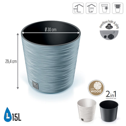 Macetero Color Cemento, Con Depósito, Colección Furu, De 30 X 30 X 29,4 Cm, Capacidad De 15 L.